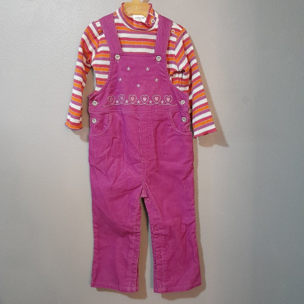 Cherokee Baby 24mths Pink Corduroy Overalls Striped Ruffle Turtleneck